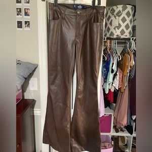 Hollister Faux Leather High Rise Flare Pants- BROWN Size 3S